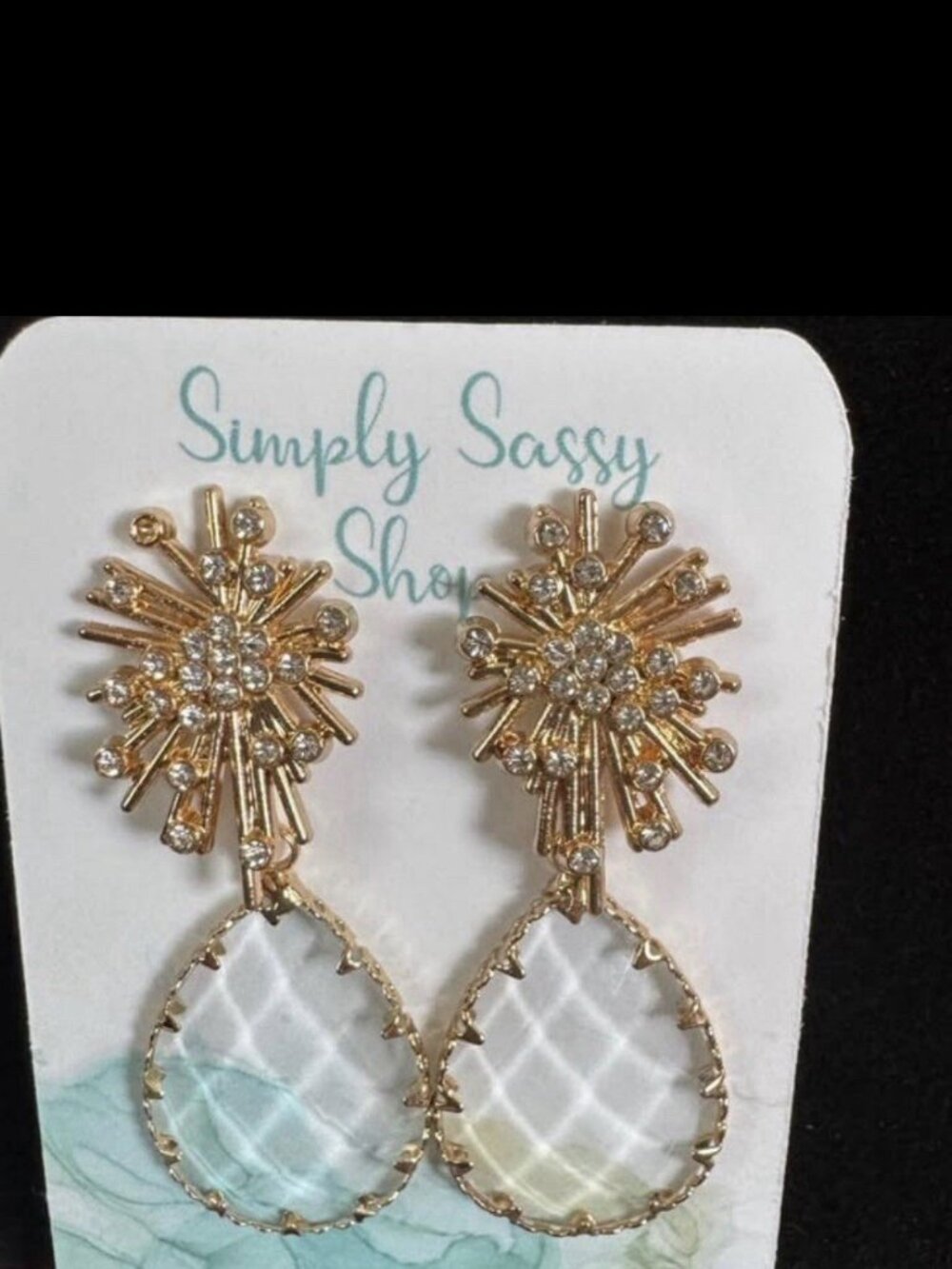 Simply Sassy Gold Tone Clear Crystal Teardrop Dangle/Drop Earrings